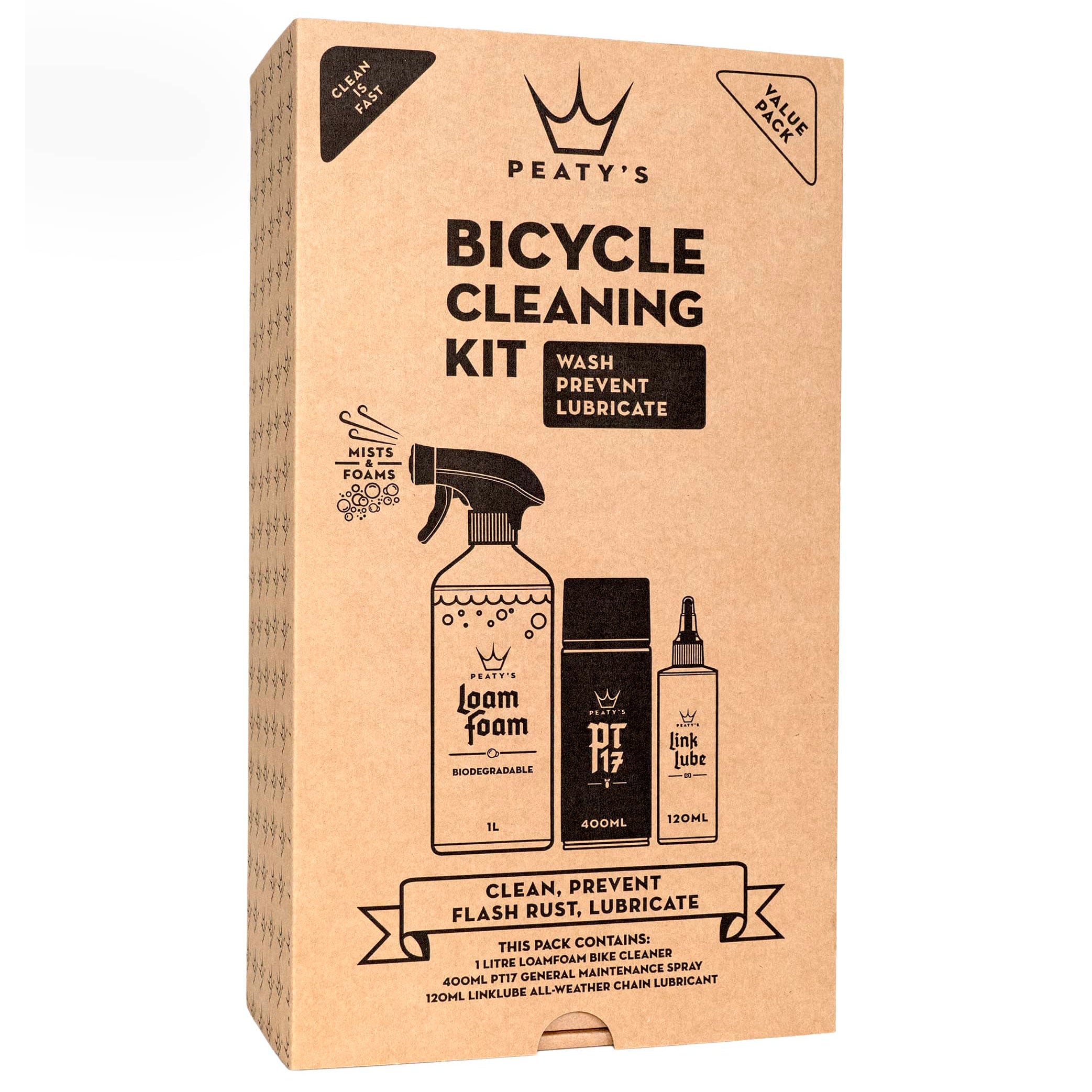 Набір для мийки Peaty's Cleaning Gift Pack, шампунь 1L / Спрей PT17 400ml / мастило ланцюга 120ml, All-Weather