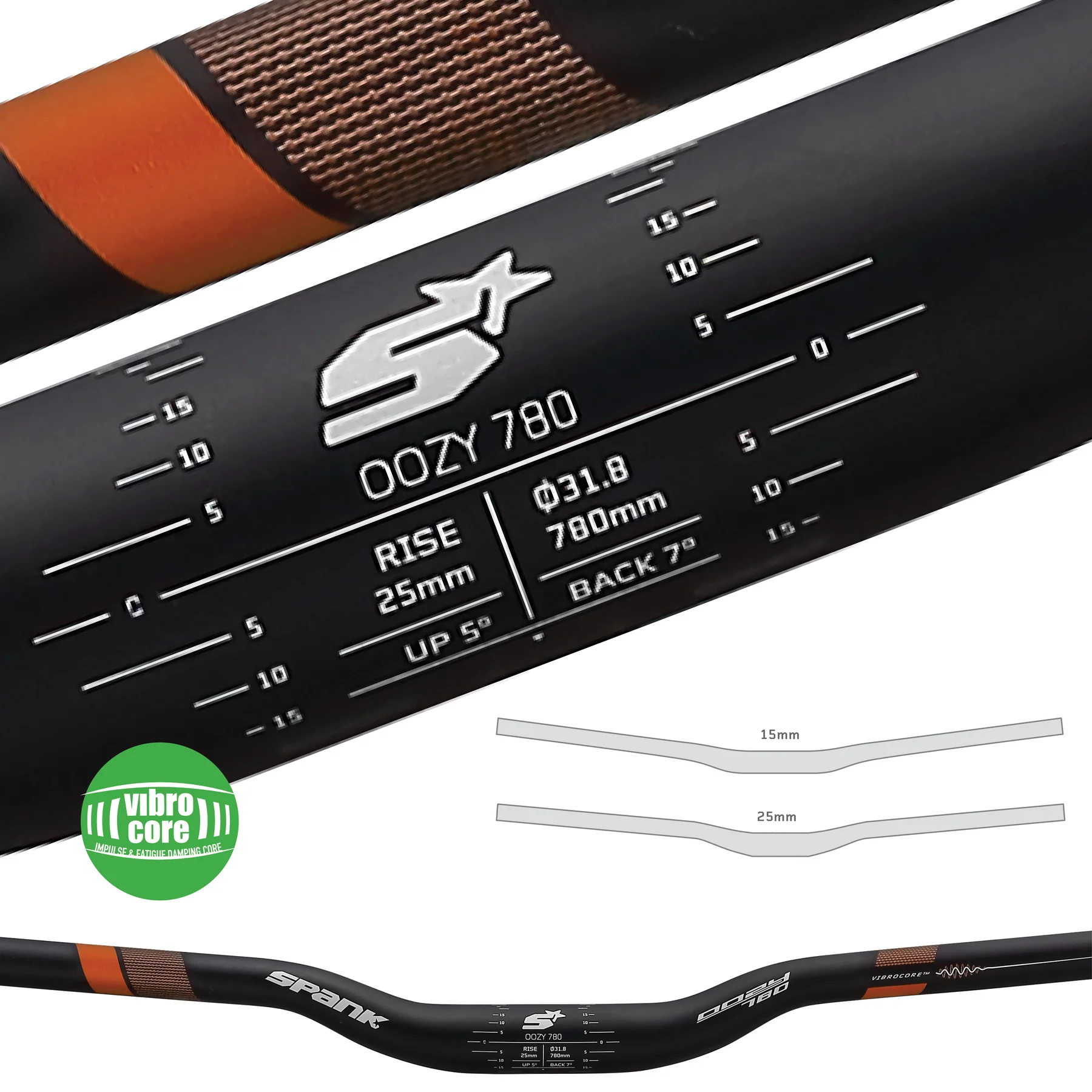 Руль SPANK OOZY 780 Vibrocore™, 25R Black Grey