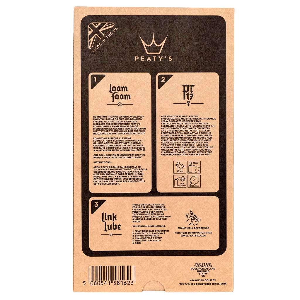 Набір для мийки Peaty's Cleaning Gift Pack, шампунь 1L / Спрей PT17 400ml / мастило ланцюга 120ml, All-Weather