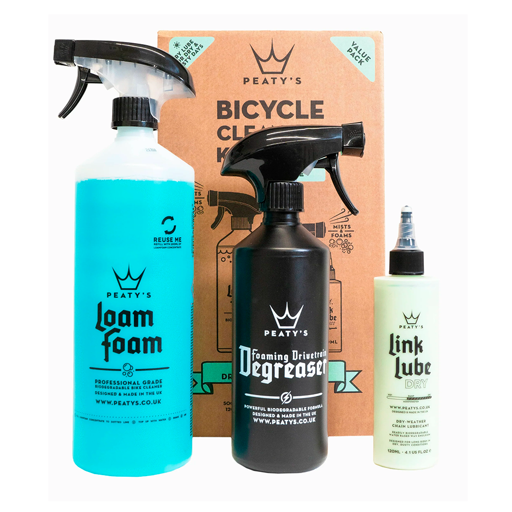 Набір для мийки Peaty's Gift Pack, Wash Degrease Lubricate Dry, шампунь 500ml / дегризер 500ml / мастило ланцюга 120ml, Dry