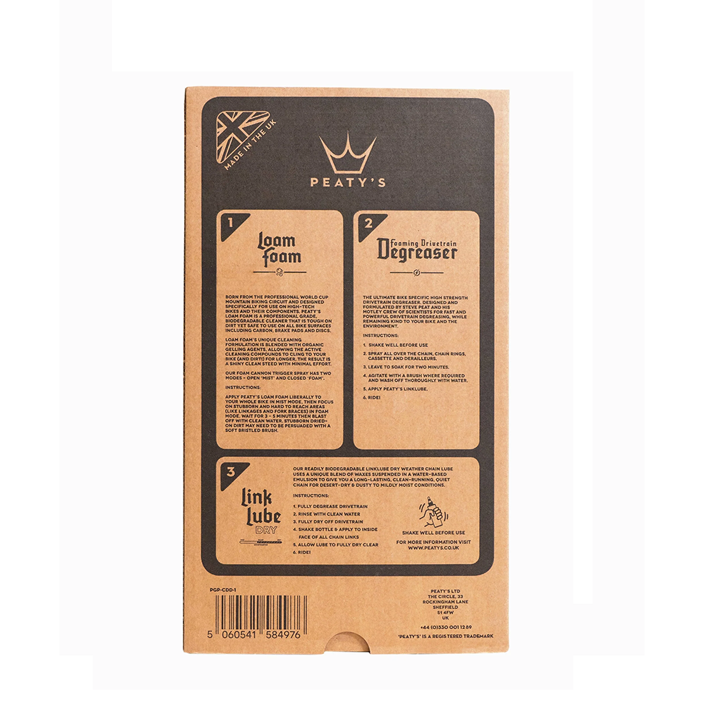 Набір для мийки Peaty's Gift Pack, Wash Degrease Lubricate Dry, шампунь 500ml / дегризер 500ml / мастило ланцюга 120ml, Dry